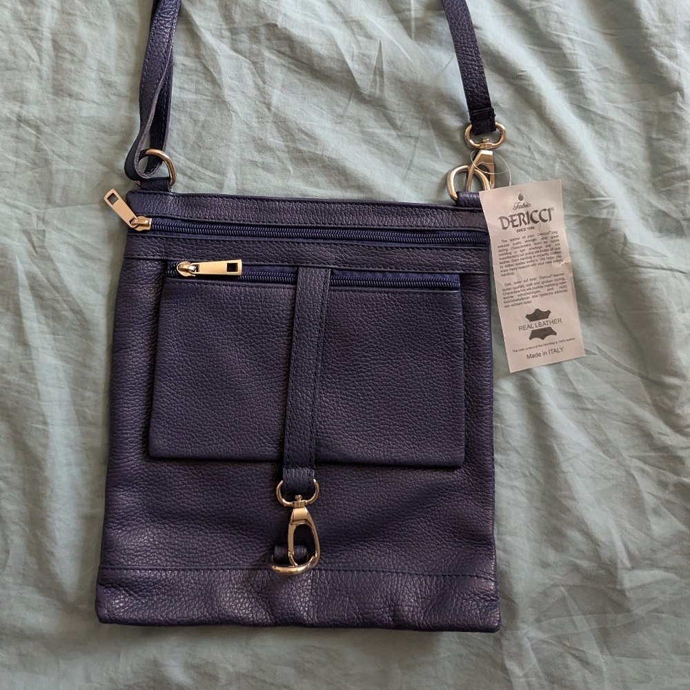 Navy Blue Crossbody Bag with Gold Accents